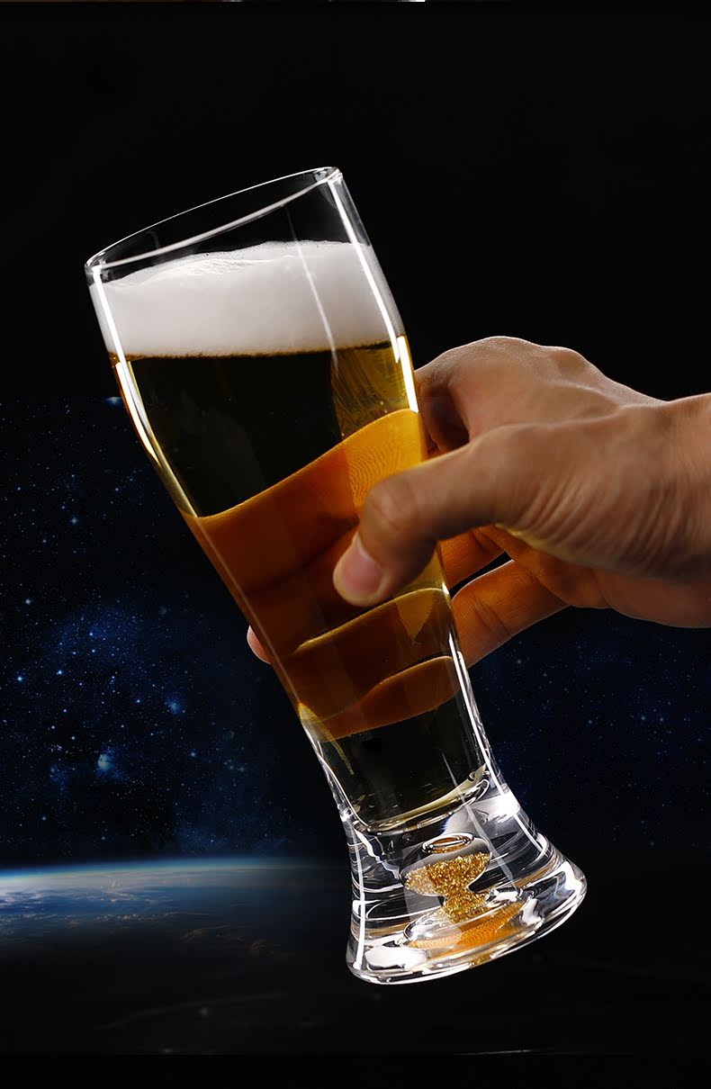 65轻奢高端60创意水晶玻璃啤酒杯轻奢镶金箔扎啤酒杯高档喝啤酒