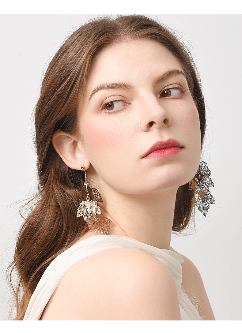 bill skinner 精品枫叶耳环女气质长款复古夸张大耳坠树叶耳坠个性