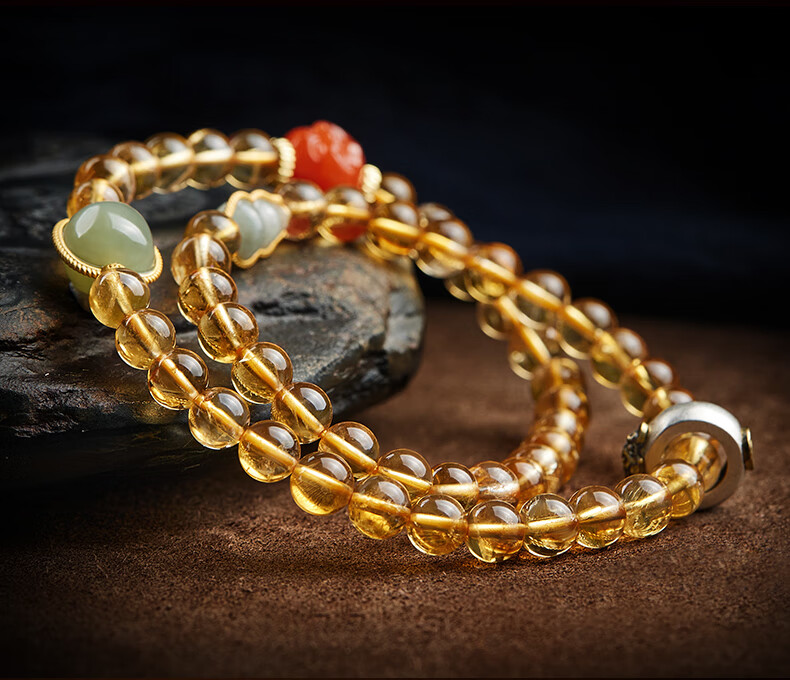 月石缘黄水晶手链女双圈原石和田玉翡翠葫芦南红玛瑙弥勒佛手串送朋友