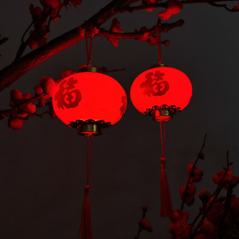 蝴蝶萱手提灯笼新年元宵节复古led发光灯笼儿童春节装饰结婚水晶红