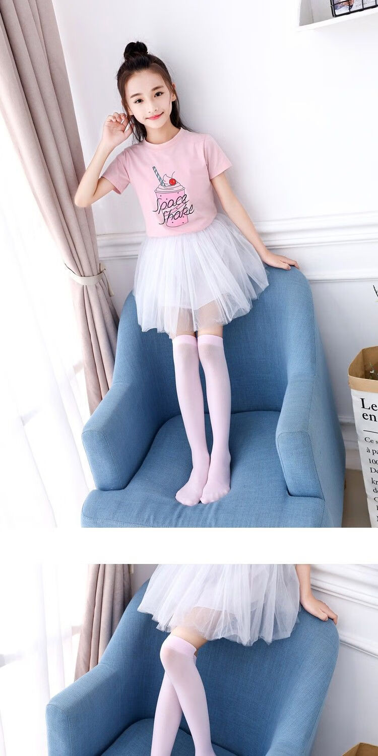 儿童丝袜男女童中筒宝宝过膝长筒袜子中筒袜春秋夏薄防蚊打底袜 白黑