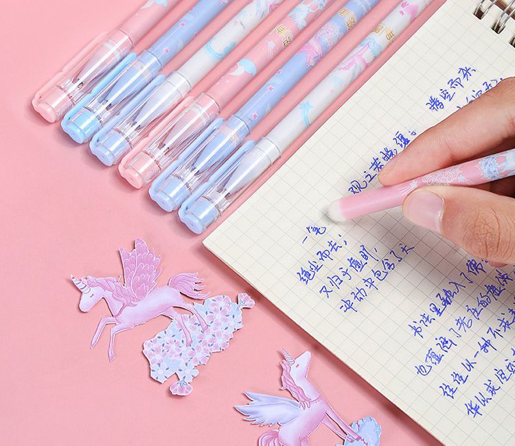 按动可擦笔卡通少女心05晶蓝色摩易擦魔力热可擦中性笔芯可爱小羊
