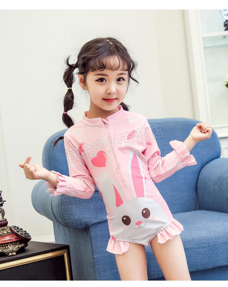 儿童泳衣女孩连体长袖防晒速干女童小童3-4岁宝宝泳衣女小孩1-3岁