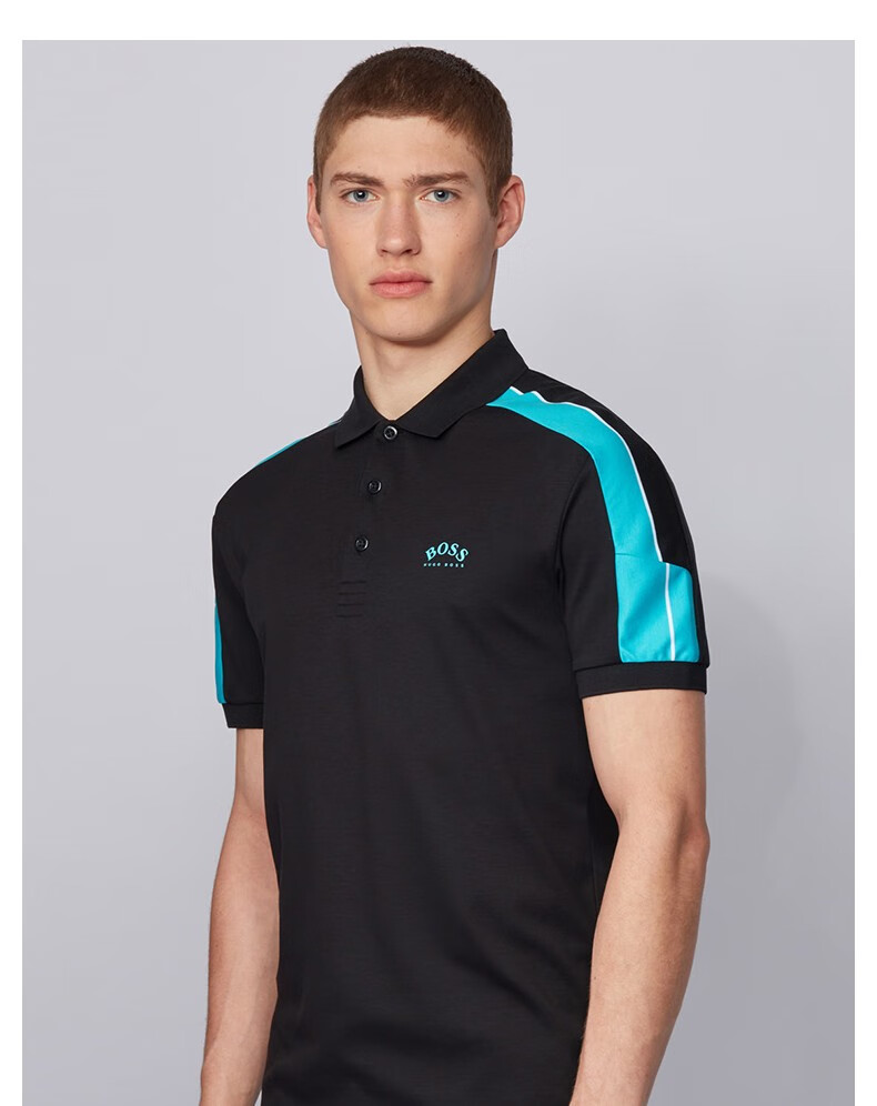 hugo boss男士早秋弧形徽标短袖修身版型运动风polo衫 001-黑色 xl
