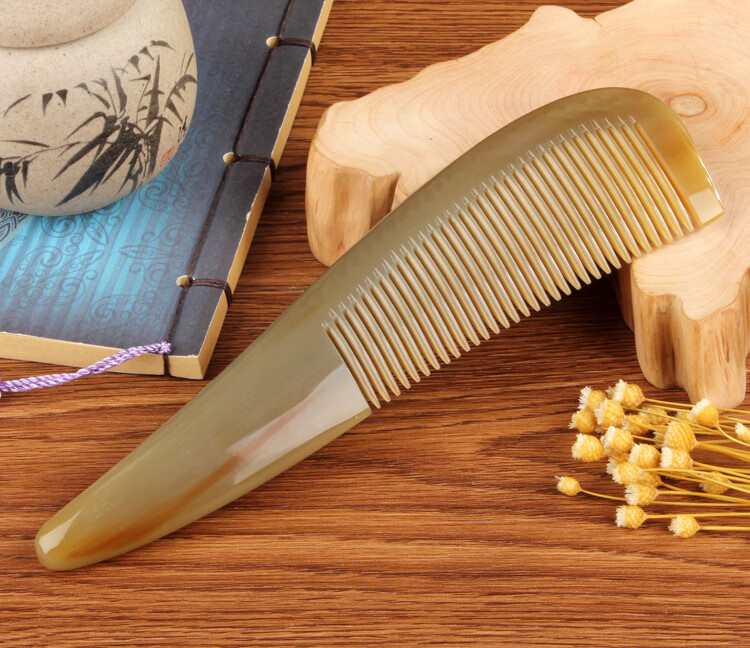 牛角梳子男士专用牛角梳男女大脱发木梳头皮经络按摩家用礼品梳子 白