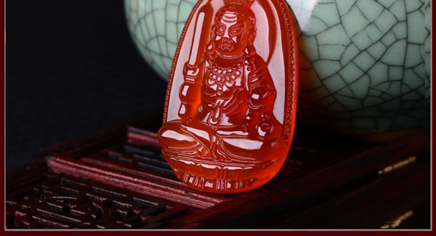 玛瑙生肖守护神吊坠不动尊不动明王菩萨属鸡本命佛饰品挂件红色挂绳款