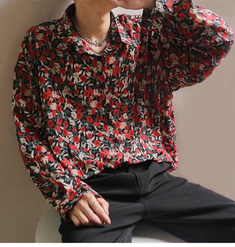 花衬衫男复古港味风长袖夏威夷沙滩花衬衫男长袖着vintage衬衫痞帅垂