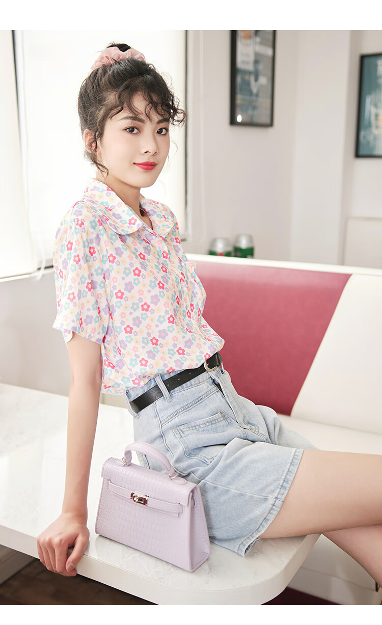 ief/爱依服港风花衬衫女2020夏季新款百搭复古时尚翻领短袖上衣1601k