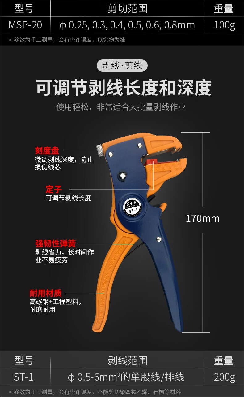 电缆剥线钳多功能电工旋转剥皮器剥线刀拨电线剥皮 st-1鸭嘴剥线钳