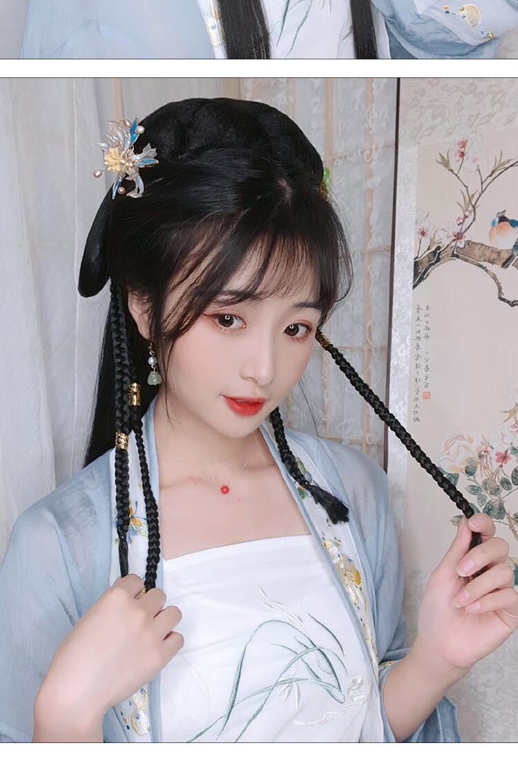 汉服假发一体式发箍造型古装发鬓发髻全头套发包头饰头发假发古风