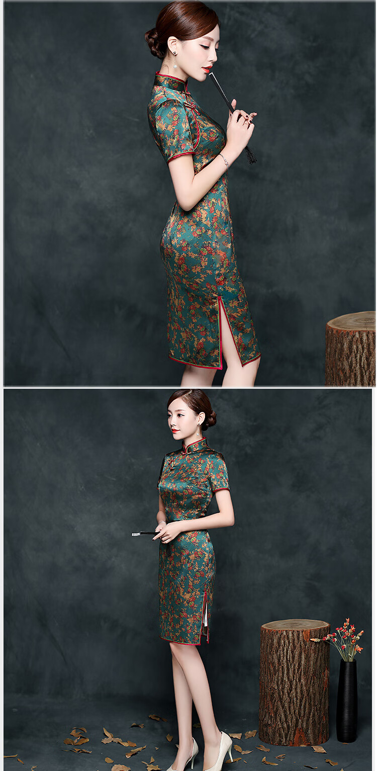 风轩衣度 真丝旗袍女短款2020春夏季新款复古中国风修身气质桑蚕丝绸