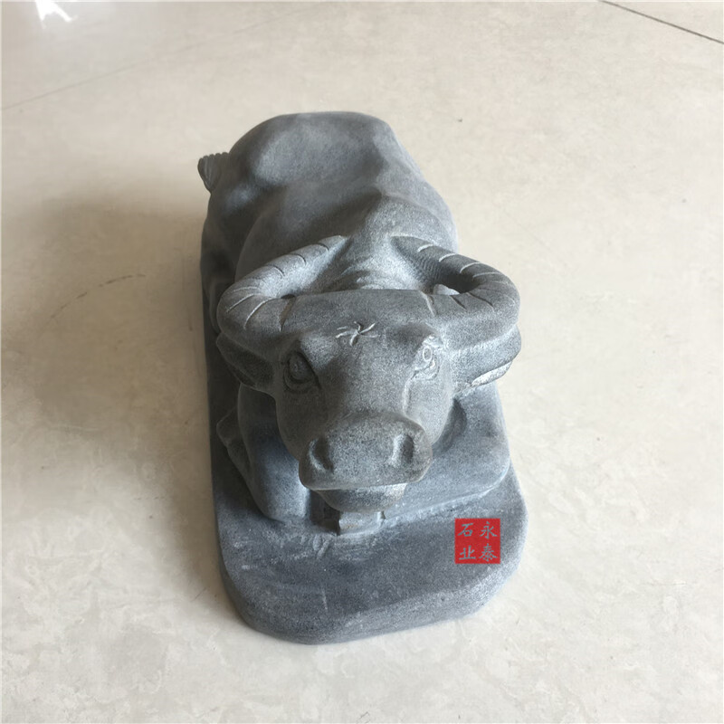 石牛摆件石雕青石卧牛生肖牛水牛黄牛斗牛风水雕刻石头牛长810cm一只
