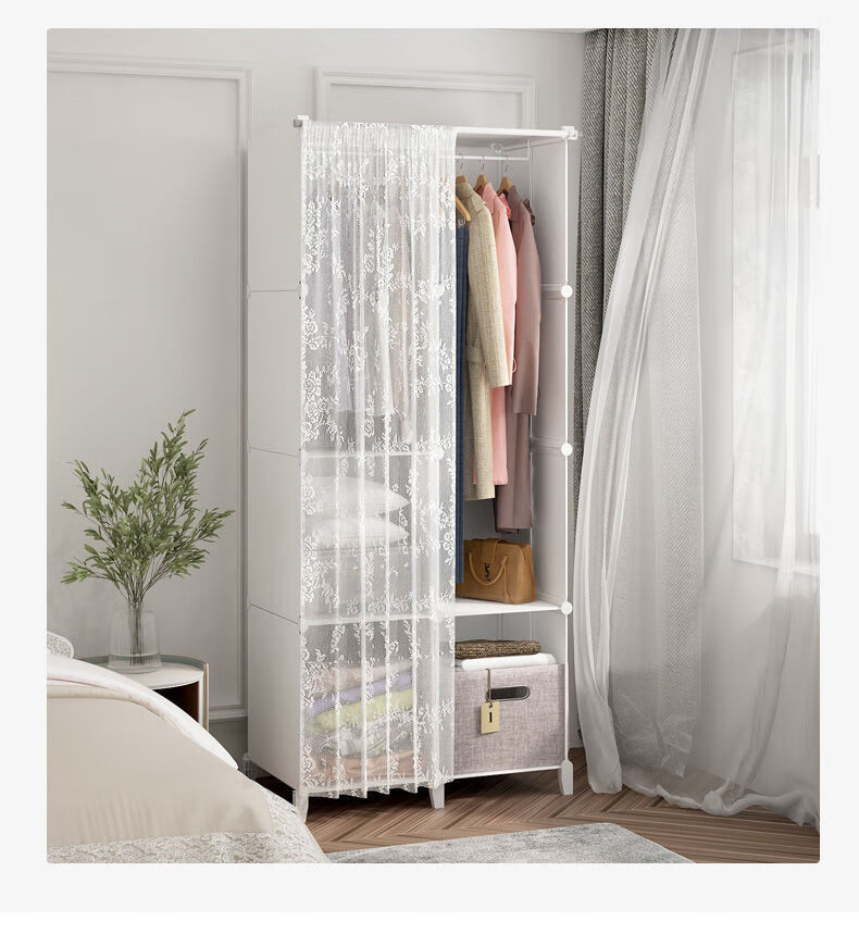 加厚加固布帘衣柜简易组装家用房喷漆门实木挂帘衣橱收纳架衣柜挂衣款