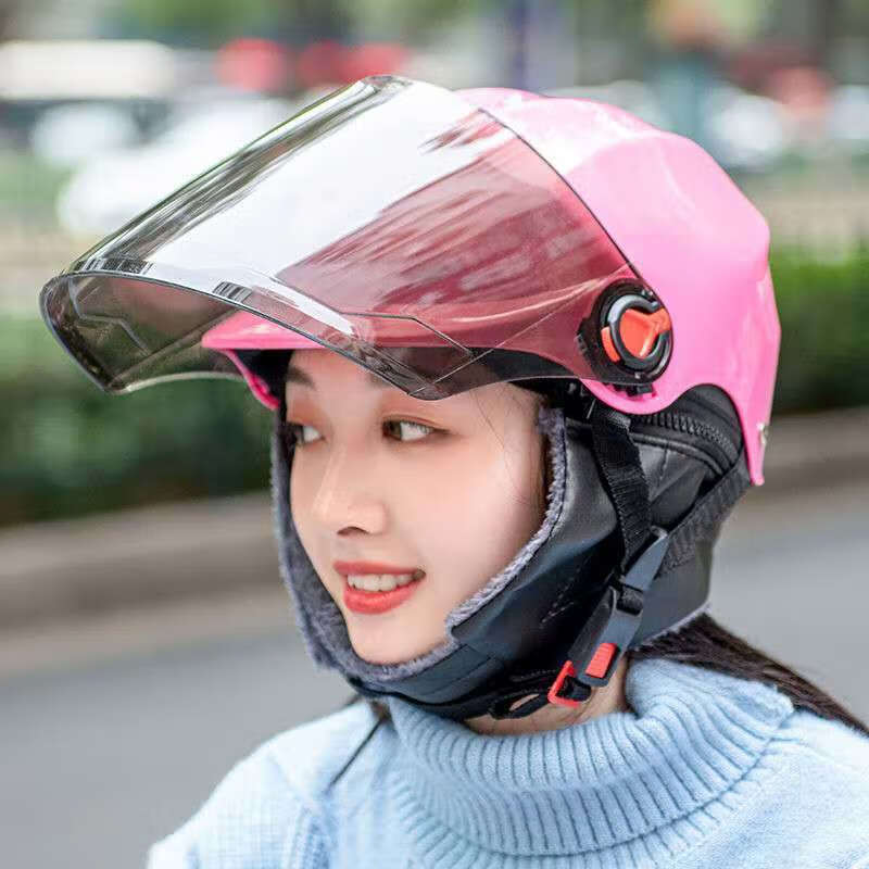 摩托车头盔男女士可爱夏季四季轻便半盔电瓶车安全帽现货秒可爱粉色