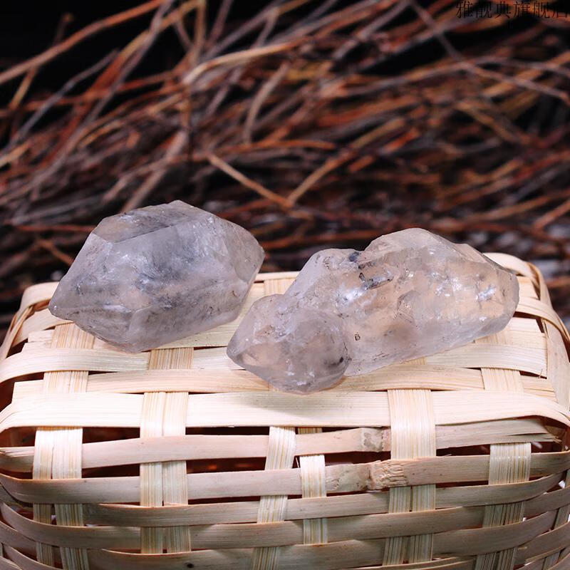 自然白水晶原石摆件双尖六棱柱闪灵钻石头矿石毛料标本雅靓典生日礼物