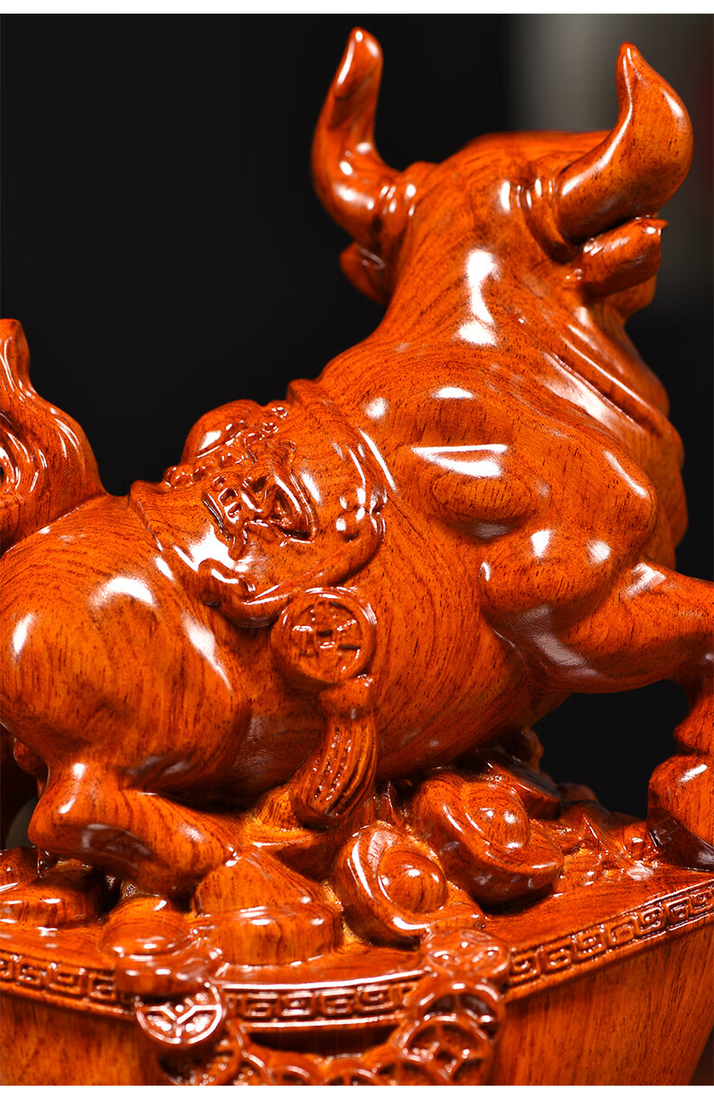 奈希森花梨木雕牛摆件实木新中式十二生肖全套牛气冲天家居办公装饰