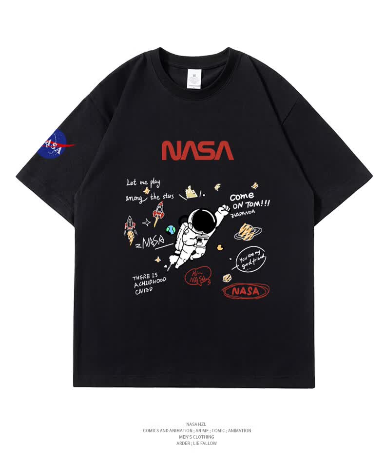 nasa联名短袖t恤男2022年夏季新款宇航员情侣装棉宽松潮牌上衣蓝色m