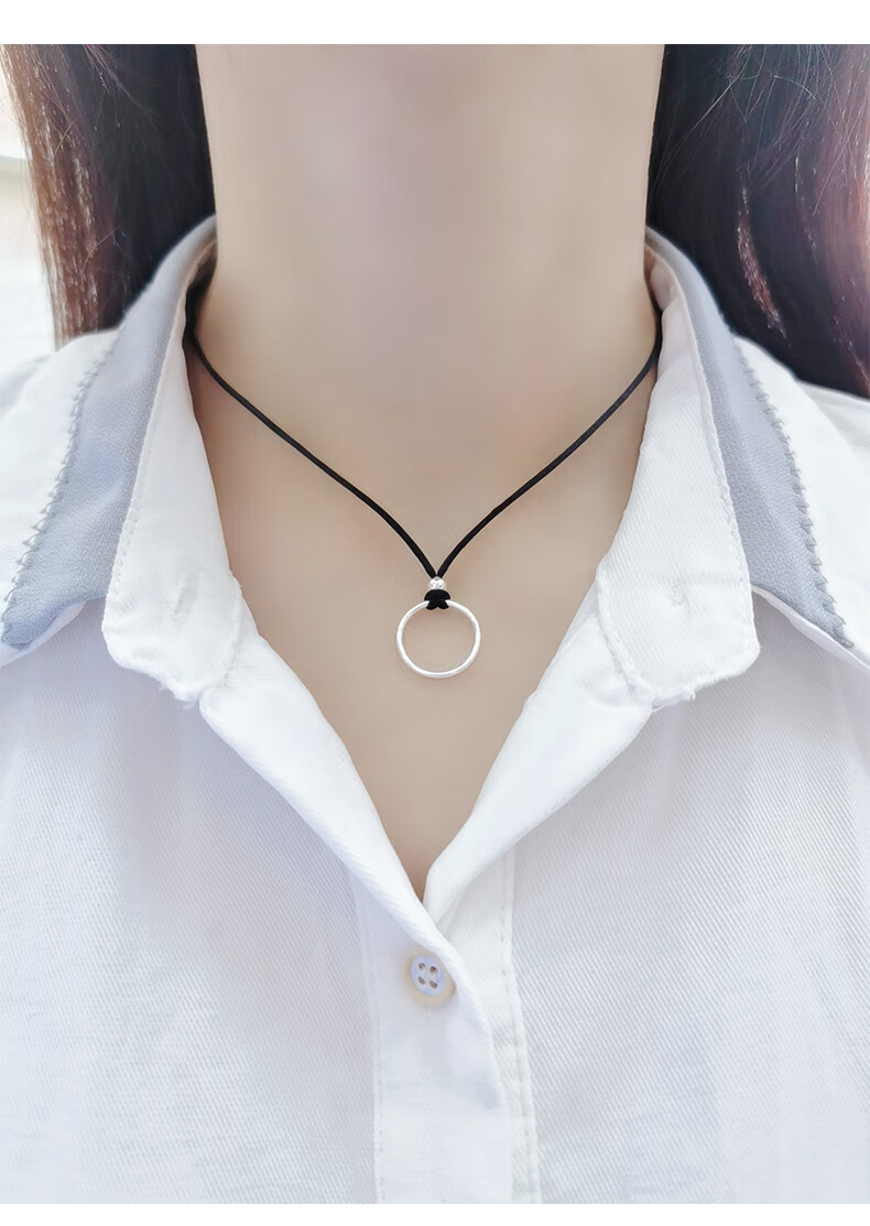 指环项链嘻哈搭配衣服戒指挂绳挂脖情侣吊坠婚钻戒绳平安扣男女黑皮绳
