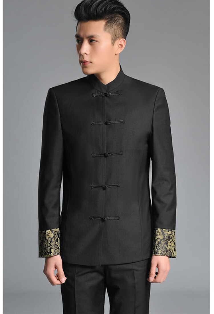 恒源祥同款2021秋季上新青年中式汉服唐装男士中山装套装修身立领盘扣