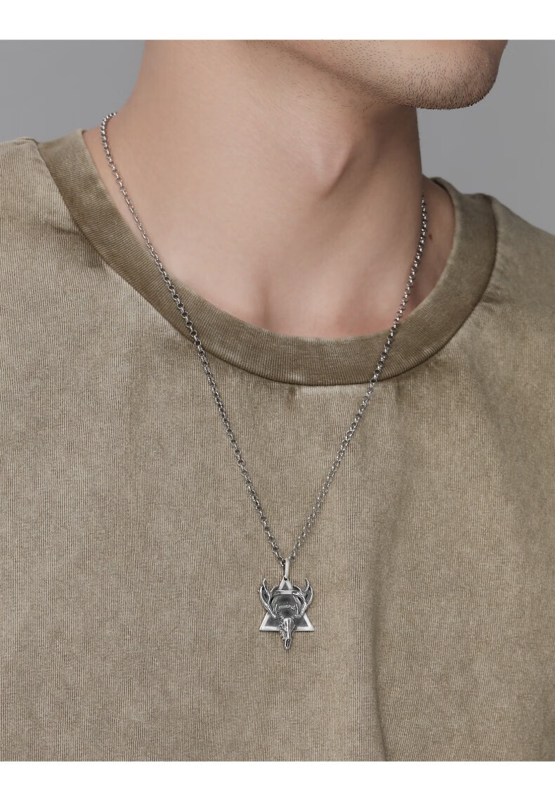 雅世莱「鹿角六芒星」银项链 男士感吊坠 男生潮牌ins百搭男 鹿角六芒