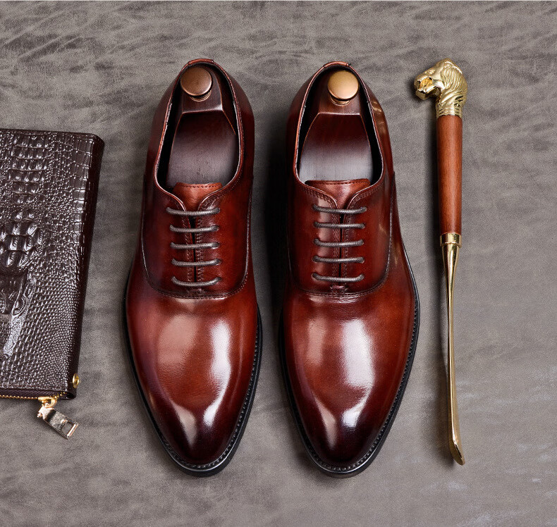 乔曼莎品牌男鞋真皮头层牛皮男士商务皮鞋大码系带低帮手工男式正装单