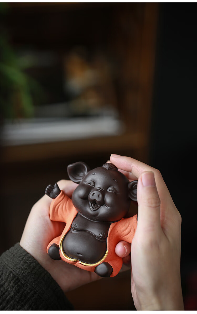 五福猪紫砂茶宠摆件创意可爱猪茶玩功夫茶台摆件装饰茶具配件五福猪
