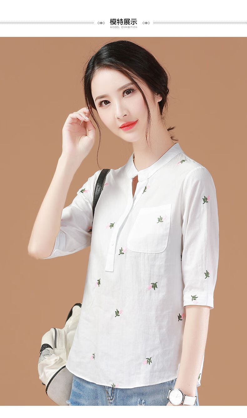 很仙的衣服白色绣花衬衫2020年夏季新款短袖v领上衣女宽松韩版纯棉