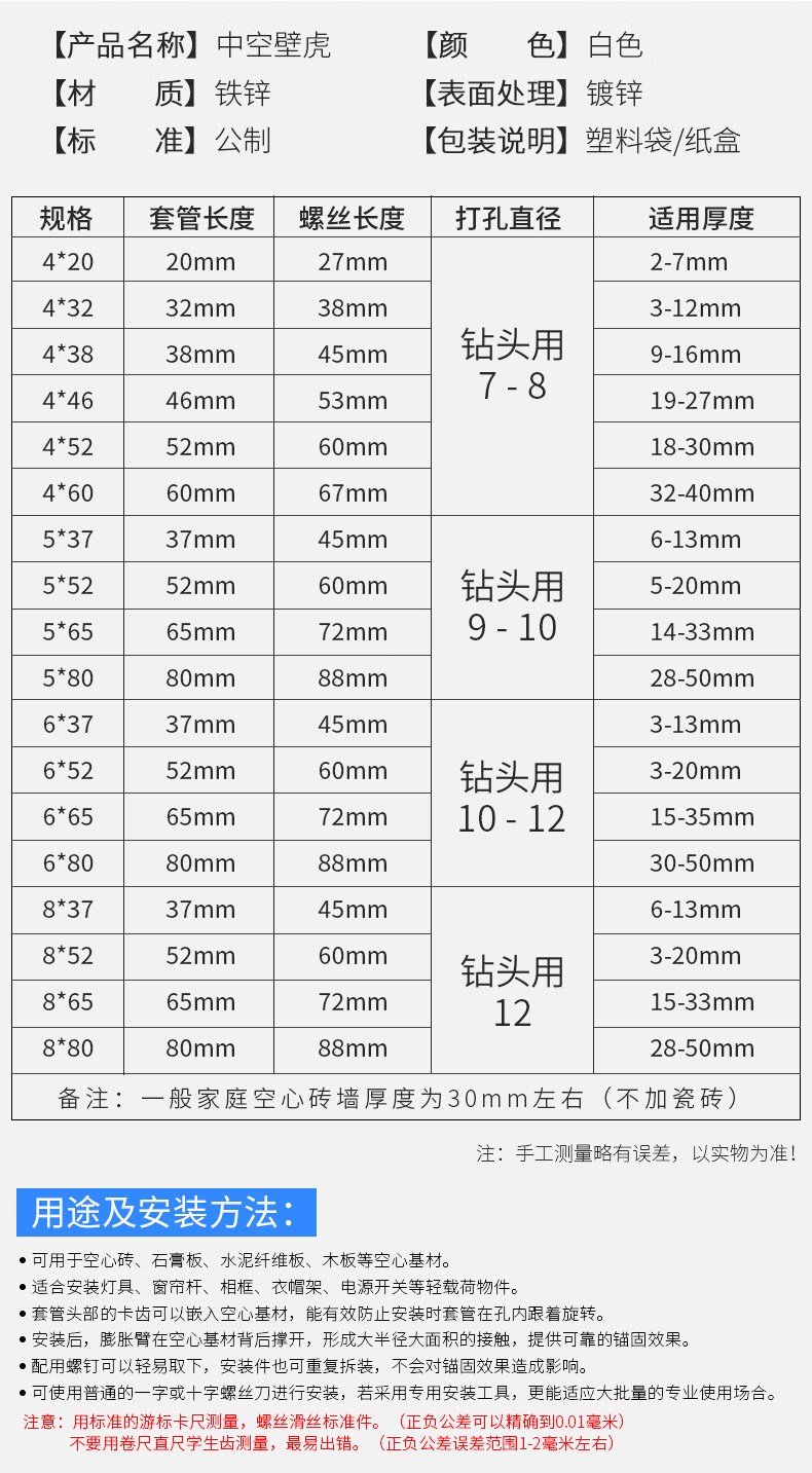 膨胀螺丝配钻头规格表图片