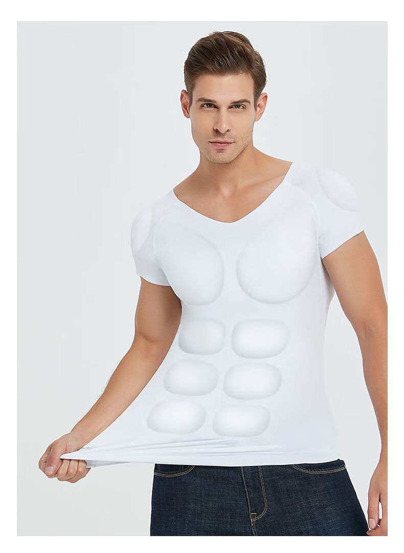 禾野田塑型衣仿真腹肌肉衣男装假胸肌衣服t恤短袖内衣打底紧身塑形肩