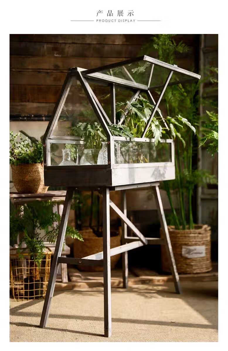 实木落地钢化玻璃花房温室多肉植物阳光暖房冻室内阳台花园复古黑色