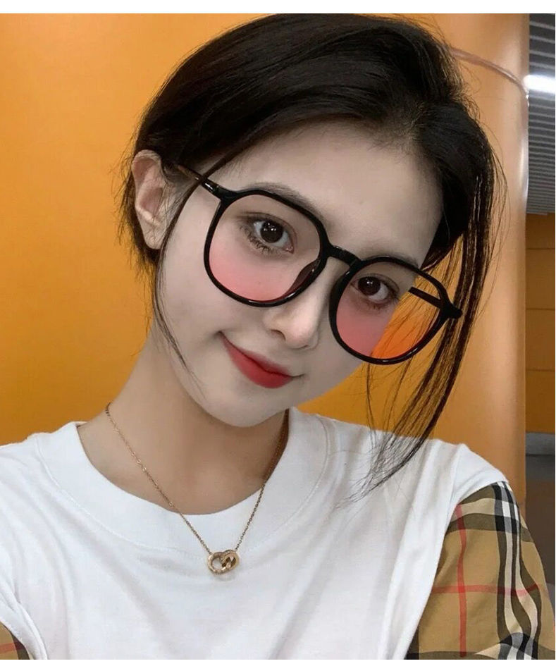 渐变眼镜女网红新款腮红眼镜女素颜大框渐变粉色无度数黑色镜框学生潮