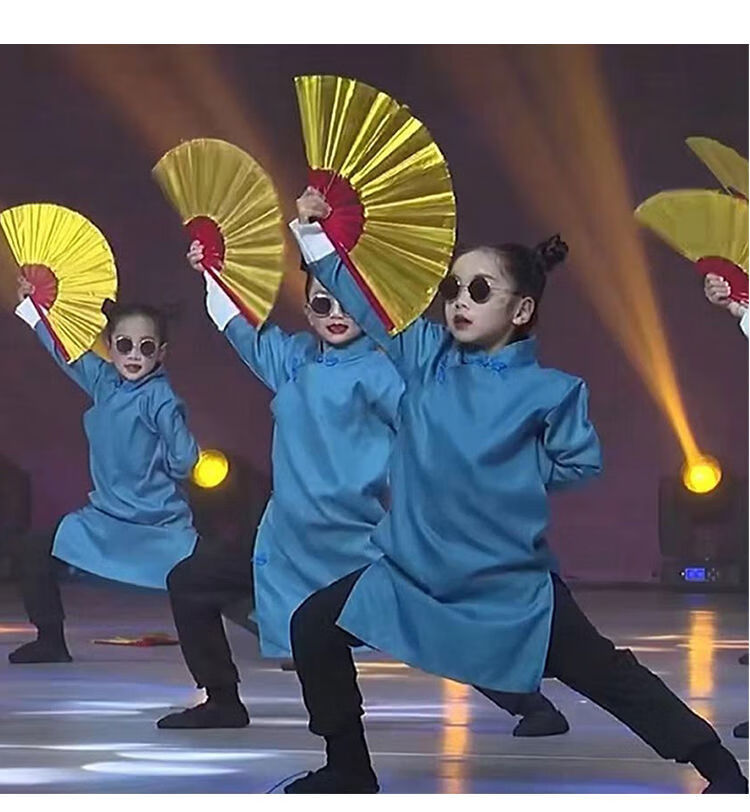 6015 navcon儿童太极功夫扇舞蹈响扇竹骨武术扇古典表演扇8寸金色