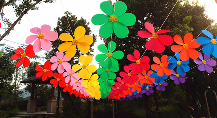 彩色风车串户外风车装饰幼儿园挂饰塑料防雨景区楼盘风车抖音 绿色10