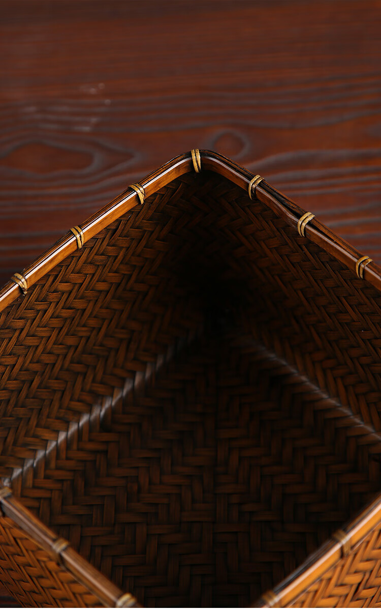 手工竹编篮复古竹篮竹筐箩筐手提篮茶道收纳篮子带盖盒竹篓 圆形做旧