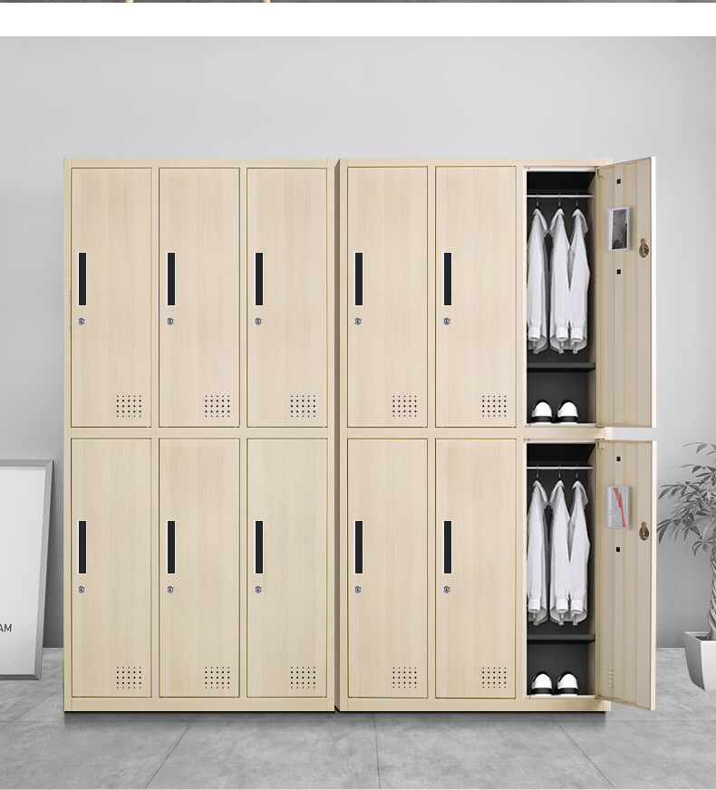 员工更衣柜宿舍衣柜储物柜钢制木纹浴室铁皮柜健身房存包柜子带锁 深