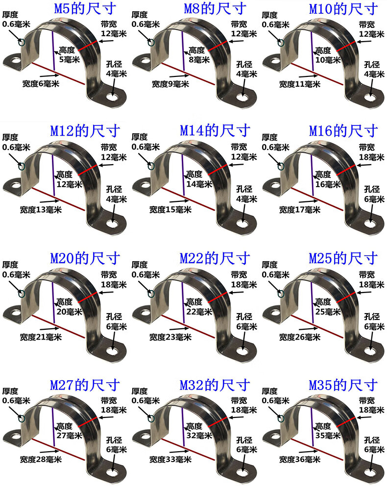 定製304不鏽鋼管卡管夾騎馬卡u型卡固定卡扣pvc管卡加厚m20m25m32m110