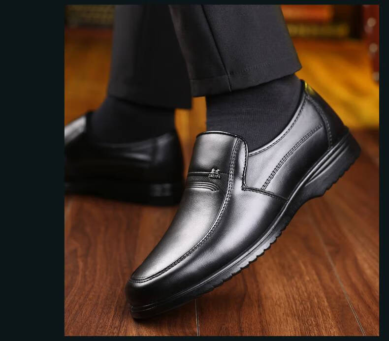 男士皮鞋没有鞋带的中年男士无鞋带皮鞋男鞋夏季透气商务装男真皮休闲