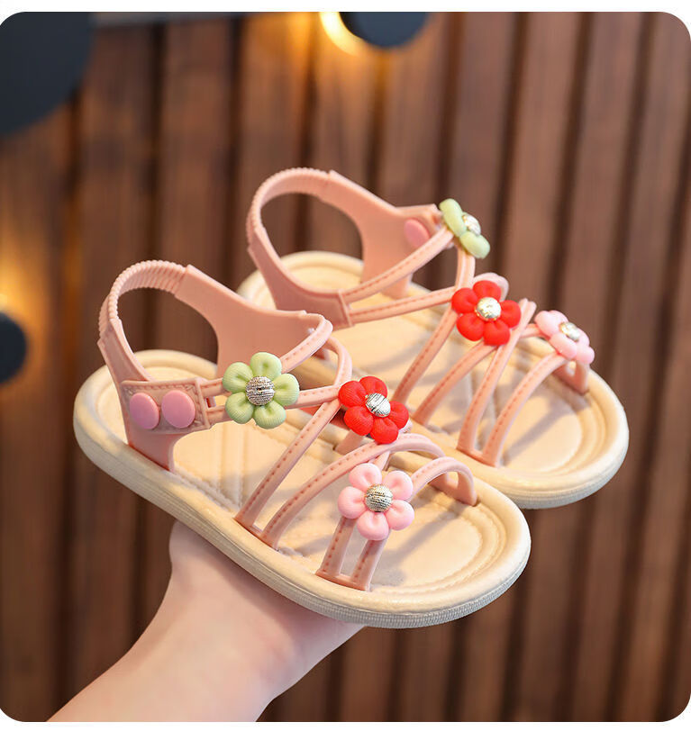 儿童女童凉鞋22新款软底可爱仙女小公主小孩中大童宝宝凉鞋杏色26码内