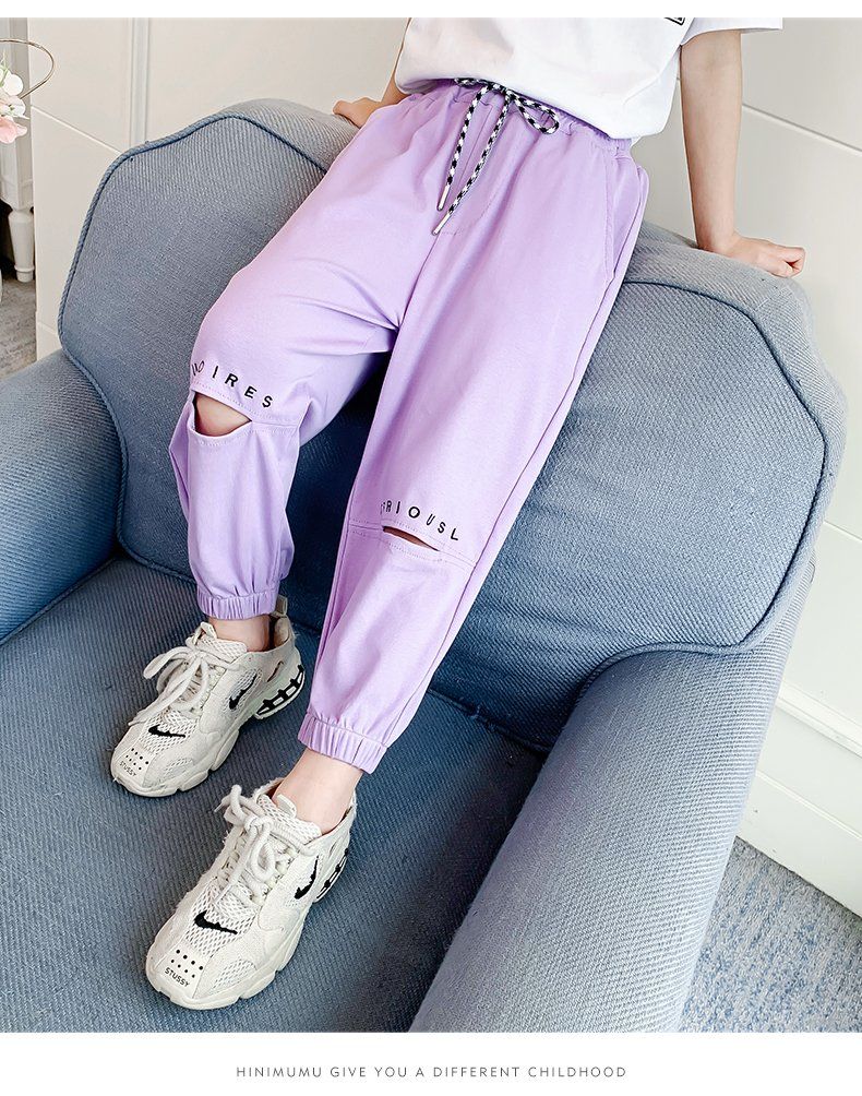 儿童巴拉巴拉女童裤子冰丝夏款儿童夏装女大童女孩长裤儿童黑色110