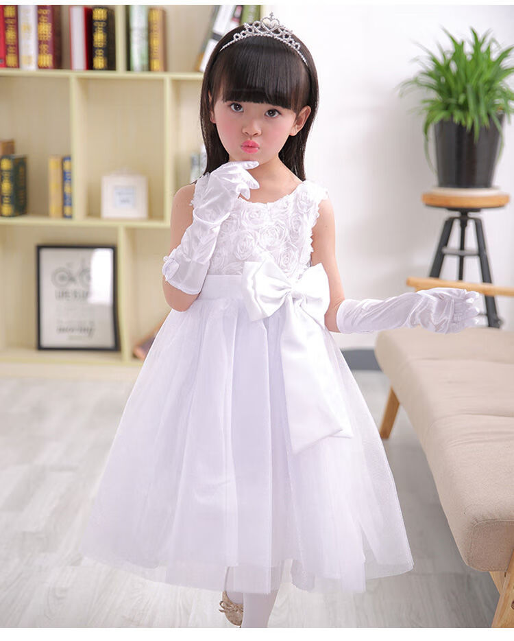 女童连衣裙儿童礼服公主裙春夏表演出服蓬蓬白色婚纱裙子大童主持csx