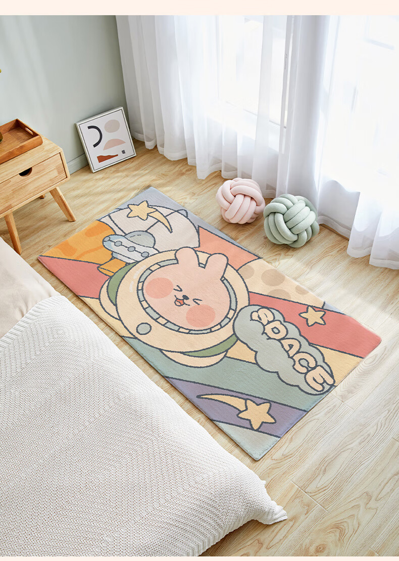 卡通卧室床边毯满铺可爱少女地毯家用客厅儿童房毛绒垫子床前太空80x