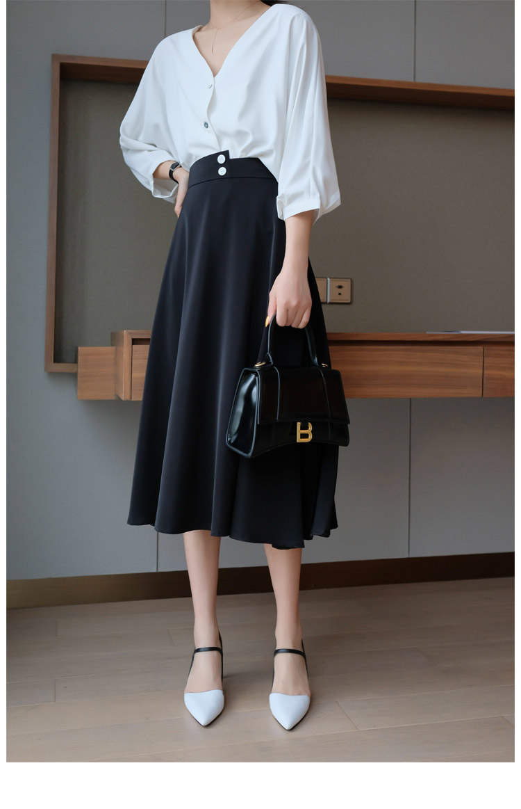 中长款高腰半身裙女垂感裙子百搭不规则a字裙夏季新款长裙赫本风 杏色