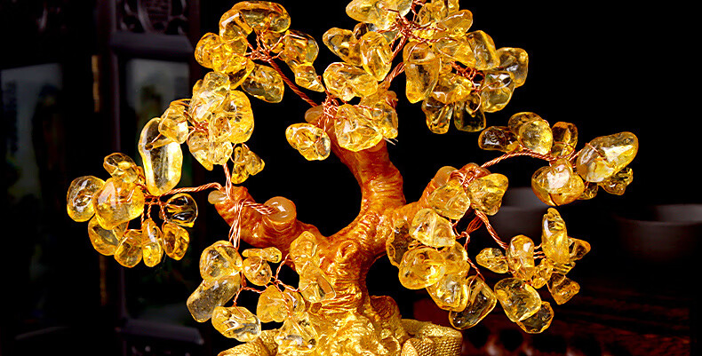 黄水晶发财树新年装饰摆件居家客厅卧室办公室摇钱树公司前台招财摆件