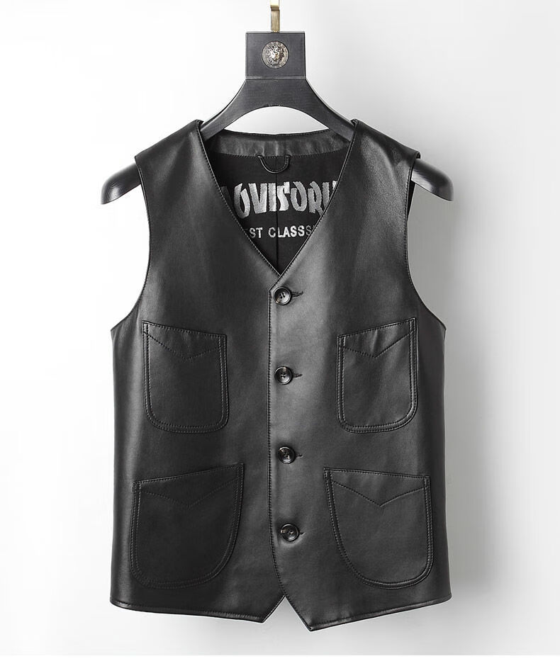 轻奢高端品质2021春秋冬新款海宁皮衣男士马甲绵羊皮坎肩夹克背心薄款