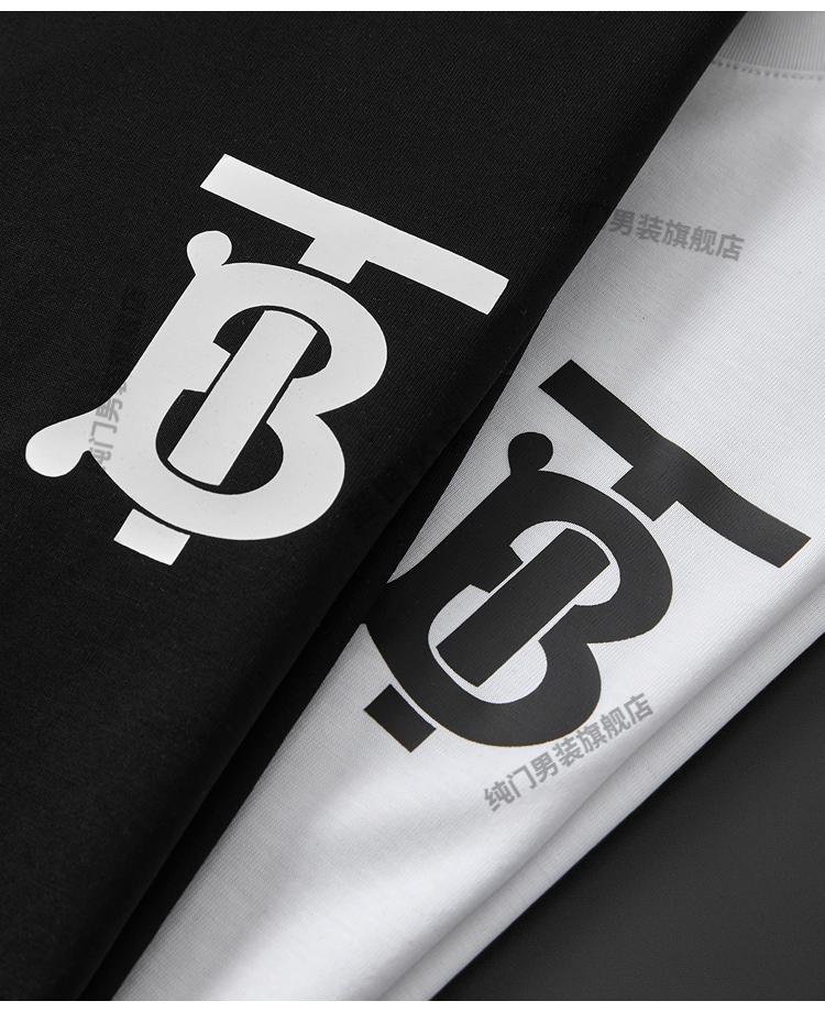 奢侈品巴宝莉轻奢品牌夏季b家男士短袖修身欧货半袖体恤潮黑色大tbxl