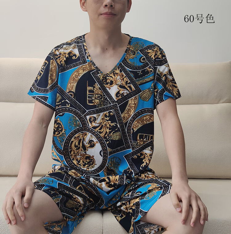 恒源祥男士棉绸睡衣夏季短款短袖夏天男款加大码两件套装绵绸薄款家居
