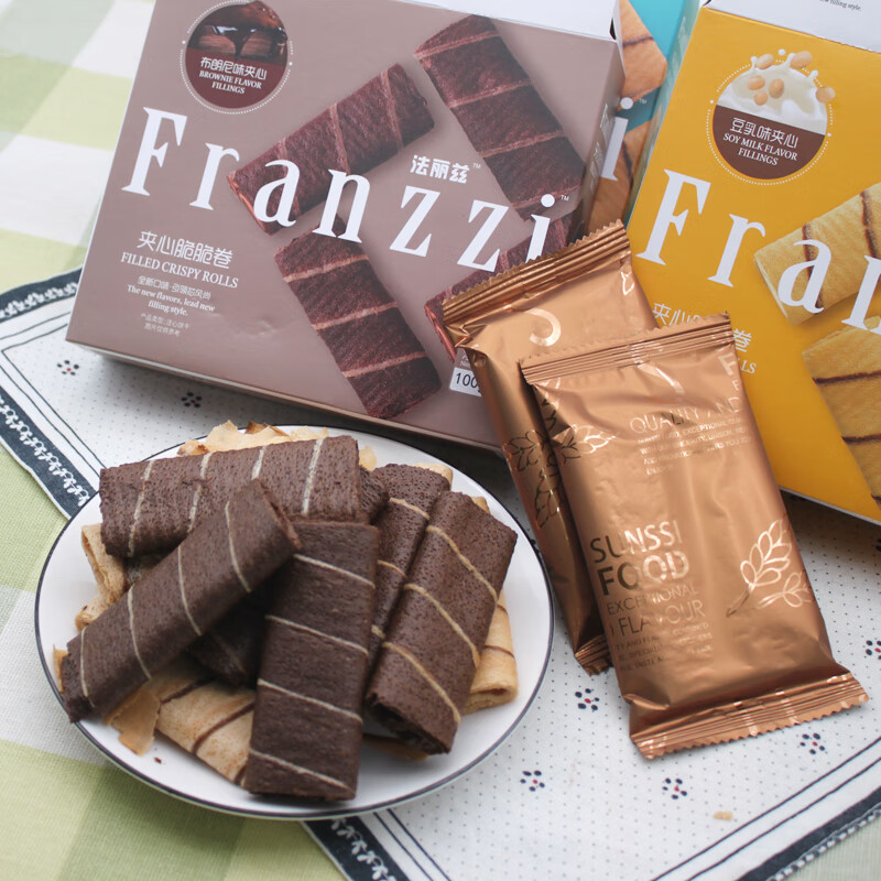 法丽兹franzzi夹心脆脆卷草莓芝士味蛋卷夹心饼干好吃的布朗尼味100g4