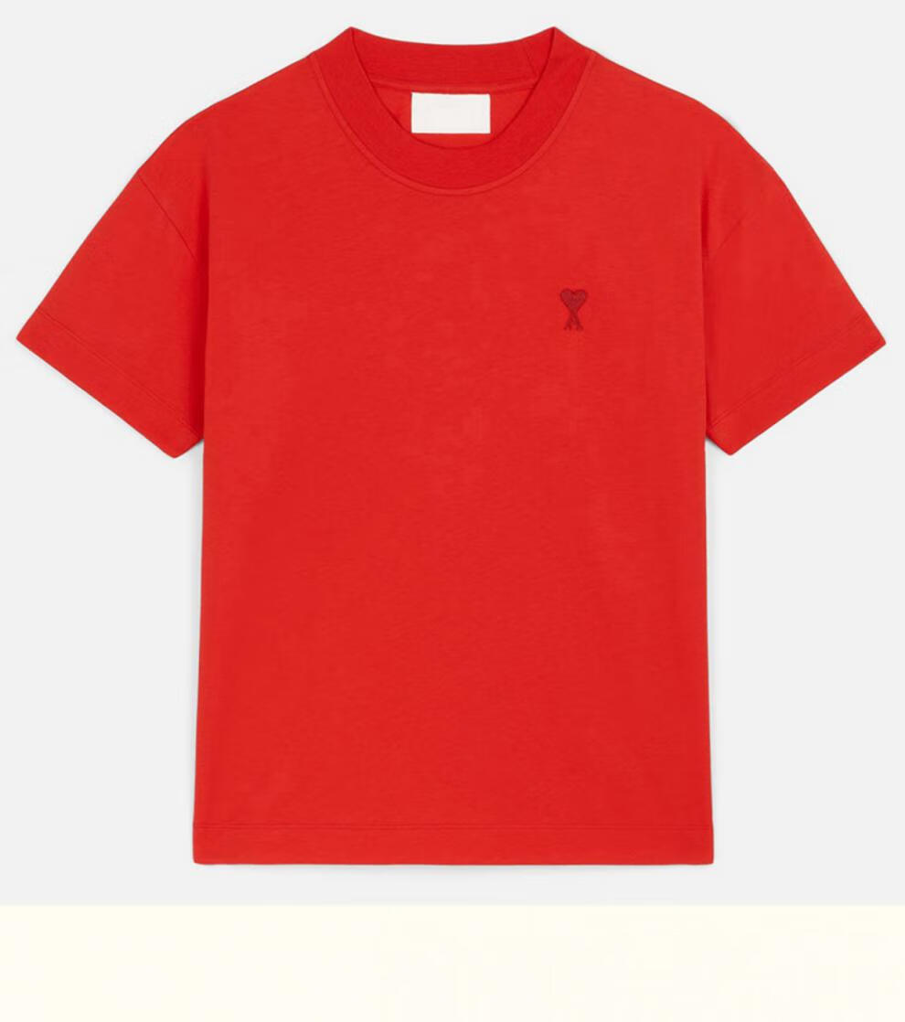 ami川久保玲法式日系小众小红心刺绣简约t恤纯棉女夏季圆领休闲通勤