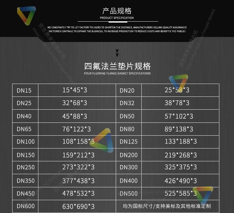 四氟垫片规格对照表图片