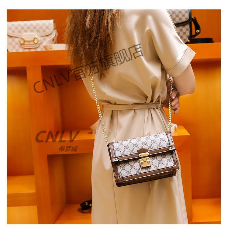 cn lv链条小方包女2022年夏季复古链条老花女包感小方包女时尚单肩斜
